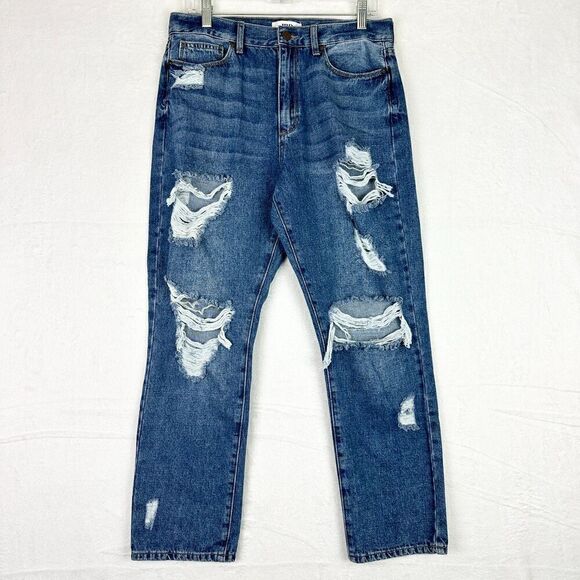 JBD Just Black Denim Distressed Straight Leg Jeans Size 29 Medium Wash High Rise - Picture 1 of 8